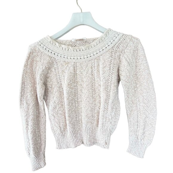 Cardigan Bay Vintage Hand Knit Openwork Cardigan Sweater Cream S/M - Picture 3 of 6